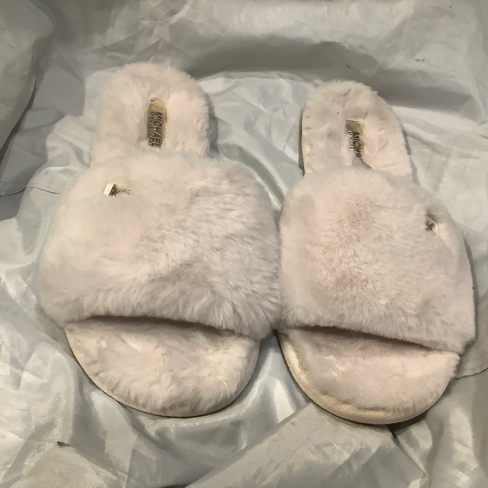 Michael Kors Women's Size 10 Jet Set MK Slide Fur Slipper Natural Color